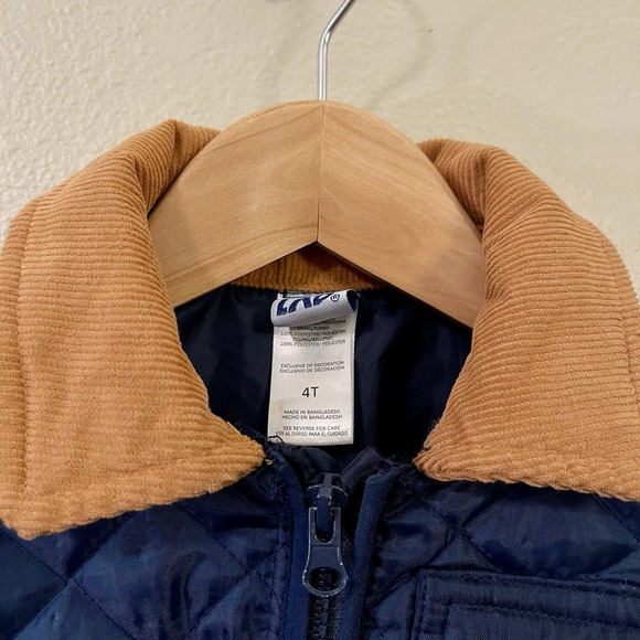 Little‎ Lad Toddler Quilted Chore Jacket Corduroy Collar Navy Brown Size 4T - Picture 2 of 8